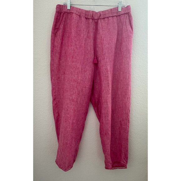 Talbots Pants Womens‎ 12 Pink Linen Cropped Tassel Drawstring Resort Boho Trim - Picture 1 of 13